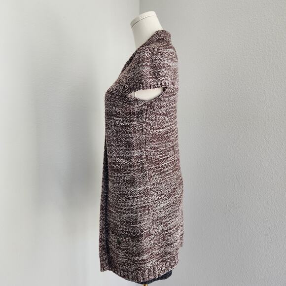 Y2K Mudd Knit Cap Sleeve Brown Longline Open Cardigan with Stud Pocket S - Picture 7 of 12